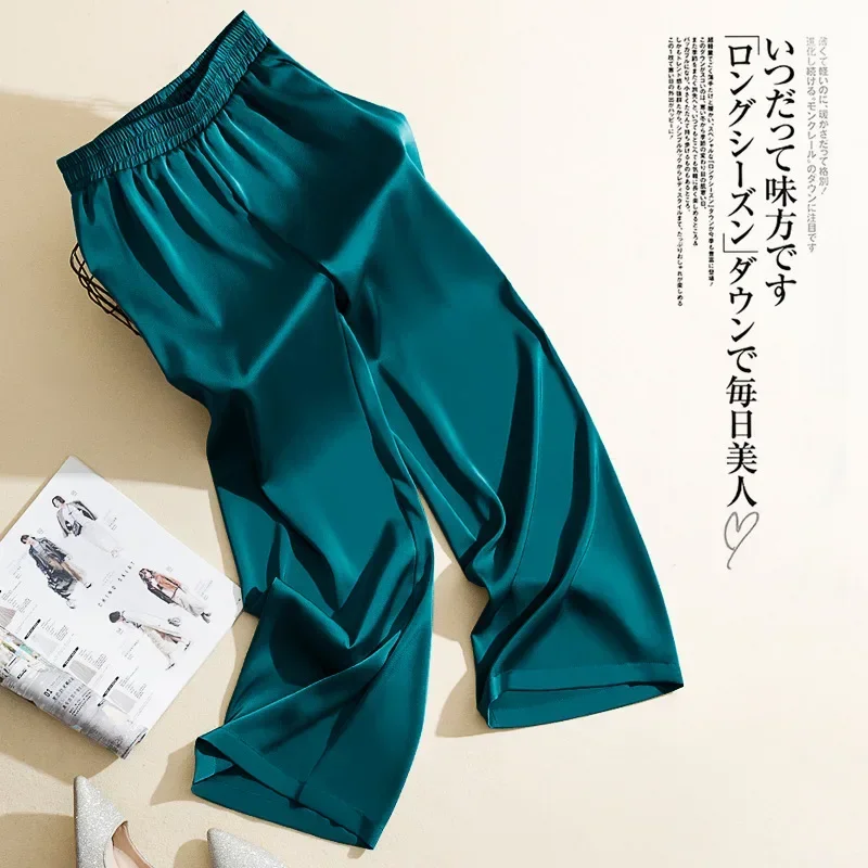 Acetate Silk Satin Straight-leg Pants Women's Summer Triacetate Silk Wide-leg Pants High Waist Drape Silk Smooth Long Pants 2