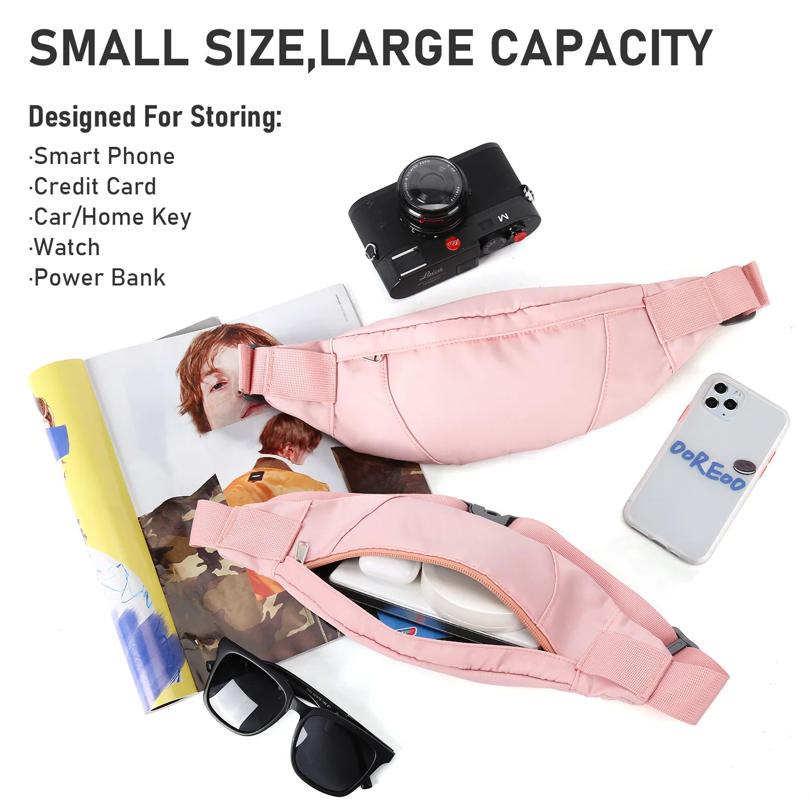 Fanny waist bag Belt Bag for Ladies and Men, Crossbody Belt Bag Adjustable Hip Bag，Hiking, Cycling, Morning Running Waist Bag