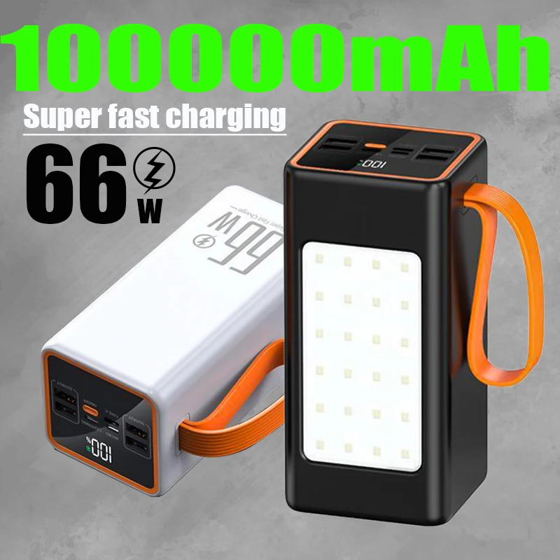 

Power Bank 100000mAh High Capacity 66W Fast Charger Powerbank for IPhone Laptop Batterie Externe LED Camping Light Flashlight
