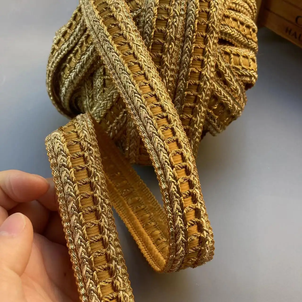 Gold Lace Trim Ribbon 1 Yard 2.3cm Gold Thread Webbing Ethnic Style Clothing Embroidery Sequin Fabric Jacquard Accessories