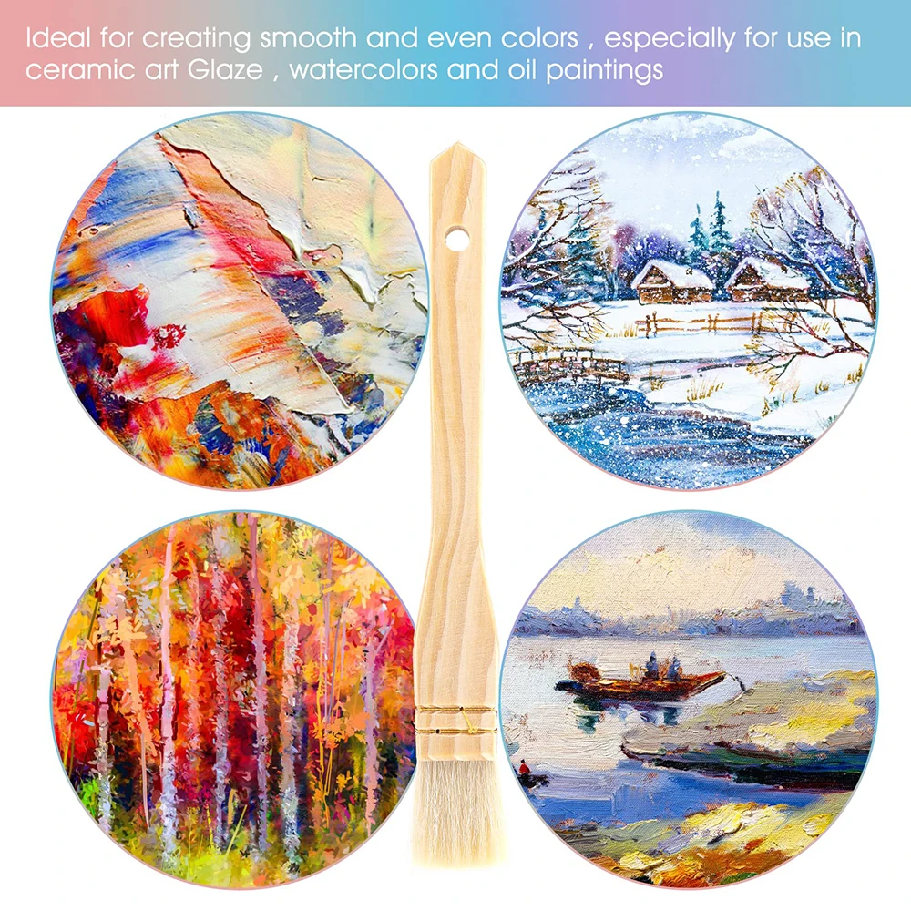 3pcs Flat Hake Paint Brushes Artist Painting Brushes Sheep Hair Bristles Wash Brush for Watercolor Wash Ceramic Pottery Painting 6