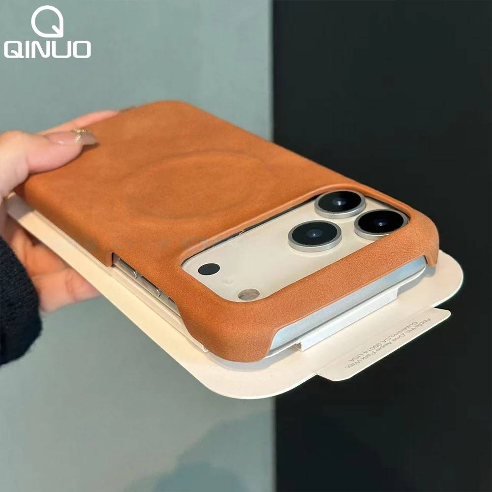 Vintage Sheepskin Leather Magnetic Phone Case - Matte Finish, Shockproof Protection
