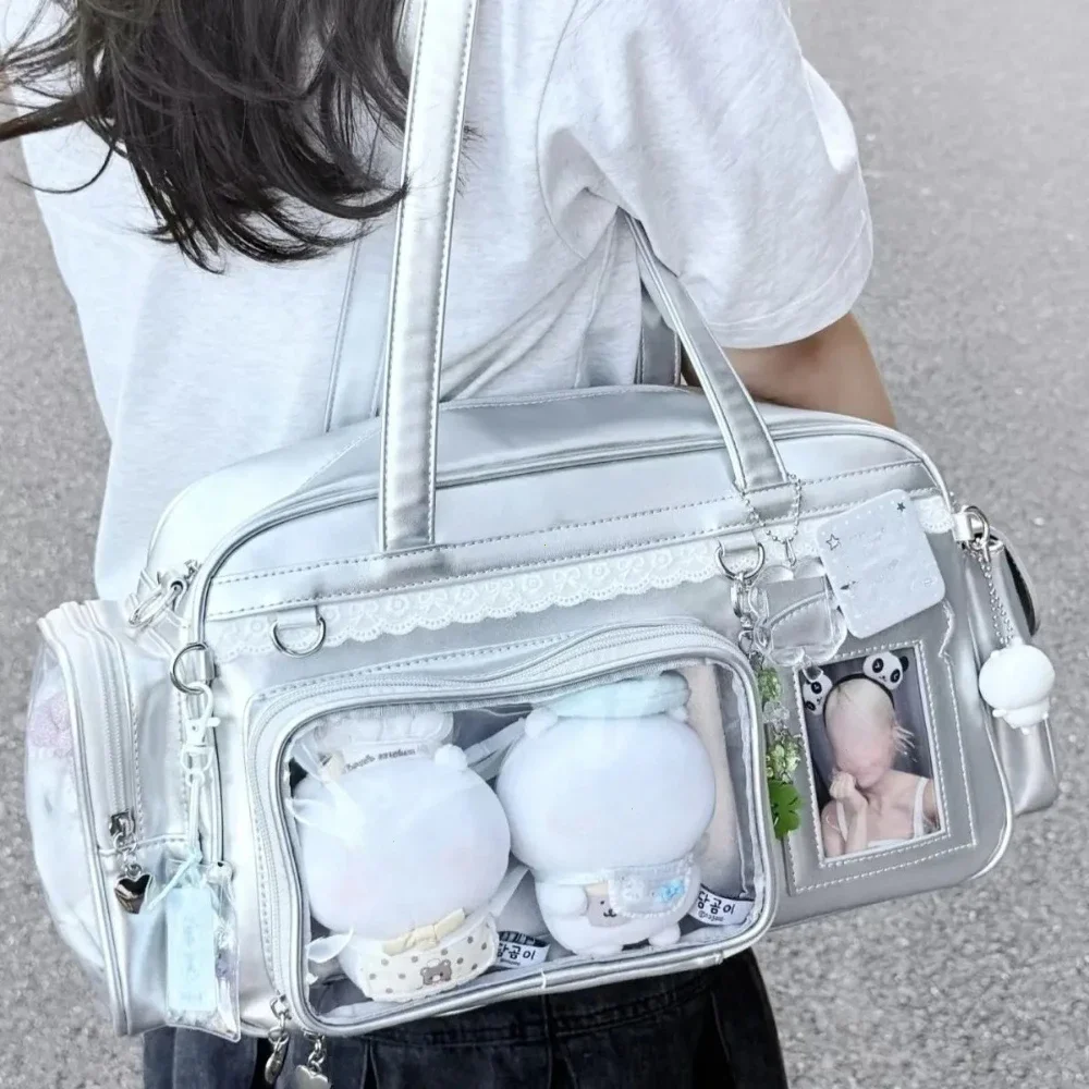 Y2K New Concert Ita Bag JK Large Capacity Shoulder Bag Cute Girl Transparent Backpack Exhibition DIY Badge Display Crossbody Bag