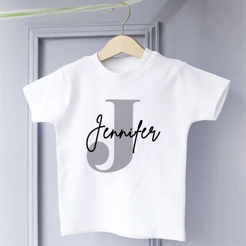 Personalised Initial Boys T-shirt Custom Boy Name Clothes Summer Short Sleeve Tops Letter Print Kids Tees Casual Toddler Outfits 3