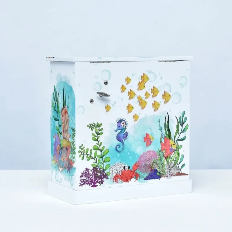 Large Ocean World Mermaid Music Box Drawer Jewelry Storage with Makeup Mirror Christmas Children's Day Valentine's Day Gift 4