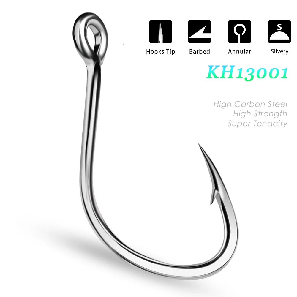 PROBEROS 10Pcs Jig Head Fishing Hooks 1/0-5/0# Crank Barbed Fishhooks Sharped Fish Hooks High Carbon Steel Single Carp Hooks