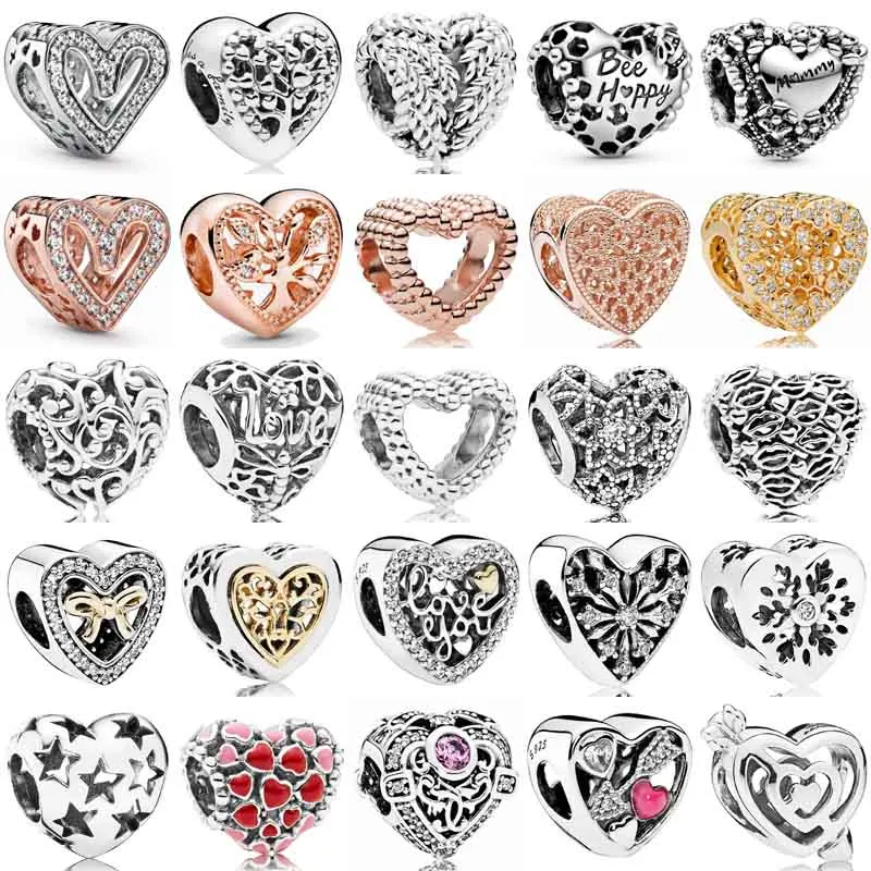 

Fashion Freehand Opulent Bee Happy Honeycomb Family Tree Dragonfly Heart Charm 925 Sterling Silver Beads Fit Bracelet Jewelry