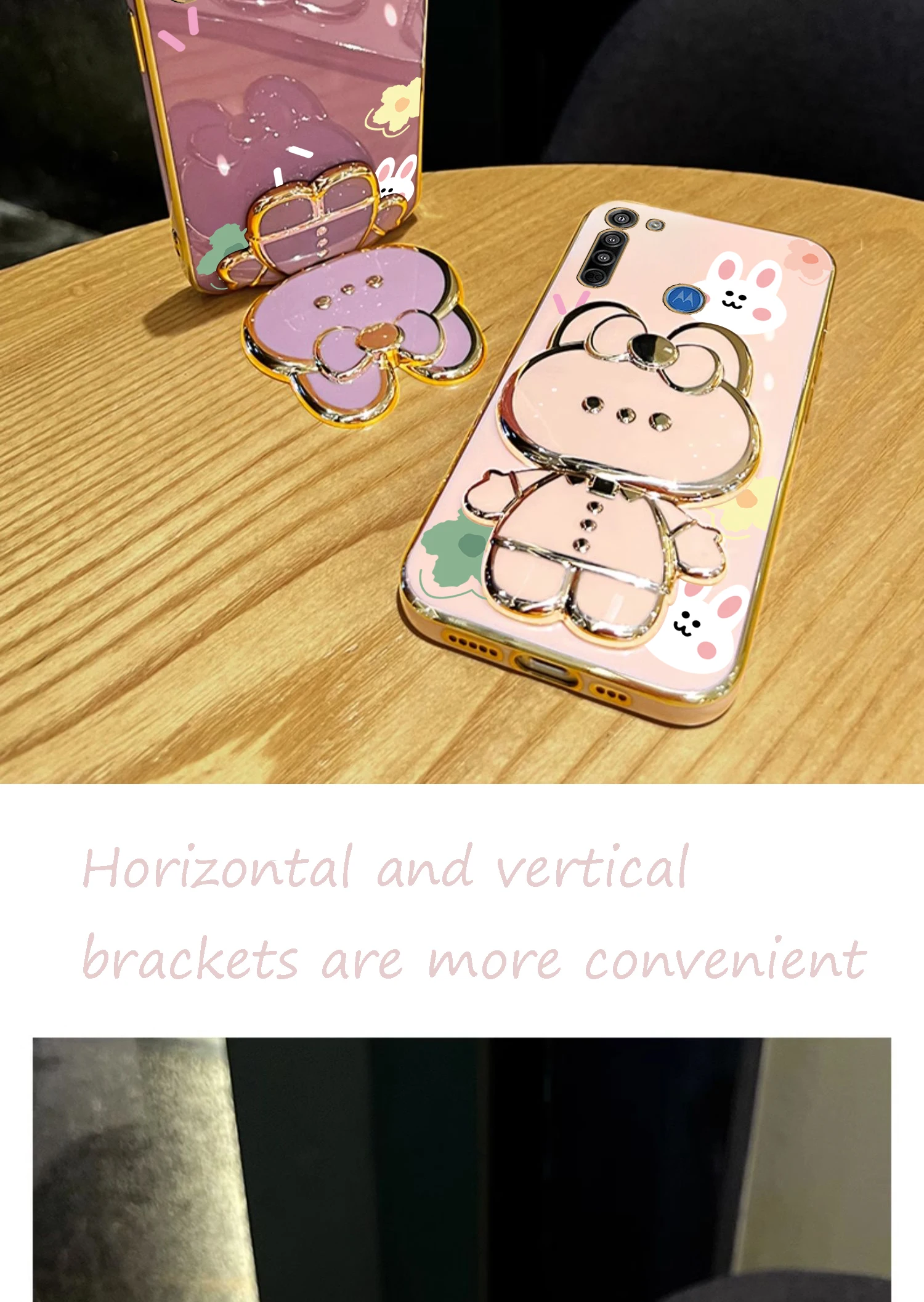 G8 Blume Strap Make-Up Kaninchen Telefon Halter Fall Auf Für Motorola Moto G8 Spielen Plus Power MotoG8 G8 Spielen G8 plus Stand Abdeckung – Detail 8