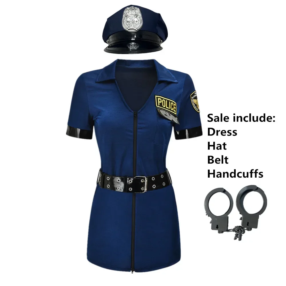 Women Sexy Police Costume Adult Cop Officer Outfit Erotic Clubwear Carnival Halloween Cosplay Fancy Party Dress