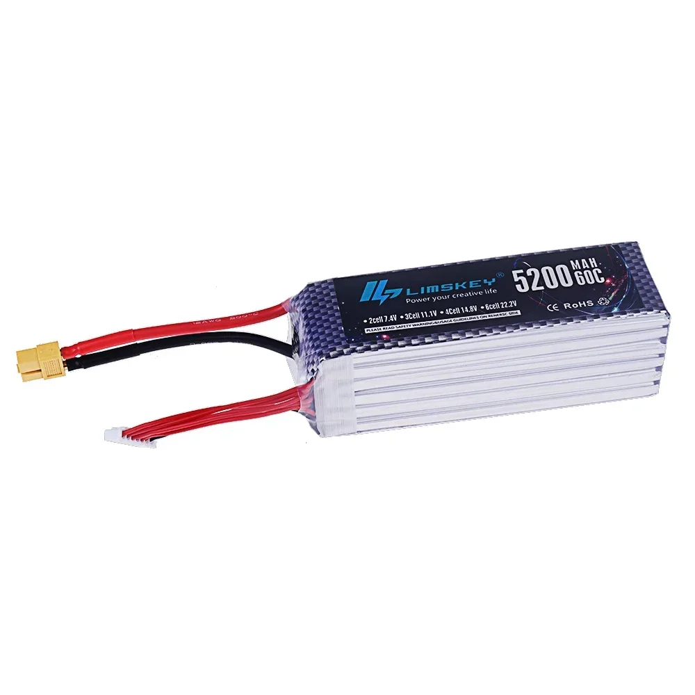 Batterie drone 6000mAh avec câbles et connecteurs EC5, TRX, vue de dessus