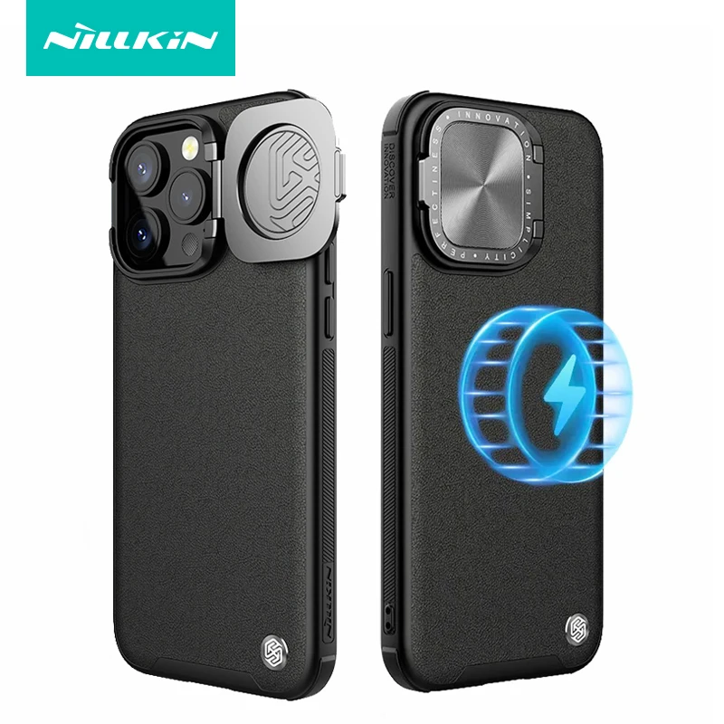 For iPhone 15 Pro Max Case Nillkin CamShield Prop Leather Magnetic PC+TPU Camera Lens Stand Cover For iPhone 15 Pro