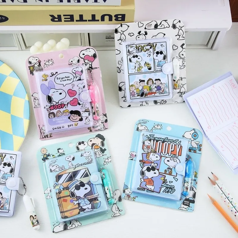 4/12/24PCS 스누피 PU 핸드북 세트 휴대용 애니메이션 다이어리 학교 사무용품 노트북 창의적이고 귀여운 노트북 선물 신상품
