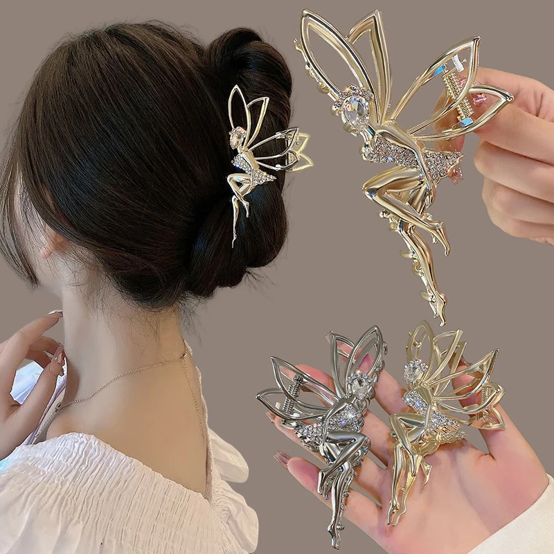 Metal Hair Claw Crab Clip for Women Shiny Rhinestone Crystal Elf Hairpin Barrette Ponytail Claw Clip Hair Accessories Jewelry