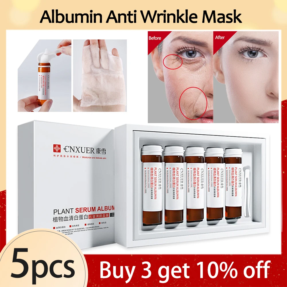 Albumin Anti Wrinkle Facial Mask Fade Fine Lines Lifting Firming Forehead Line Plant Serum Essence Replenish Collagen Whitening