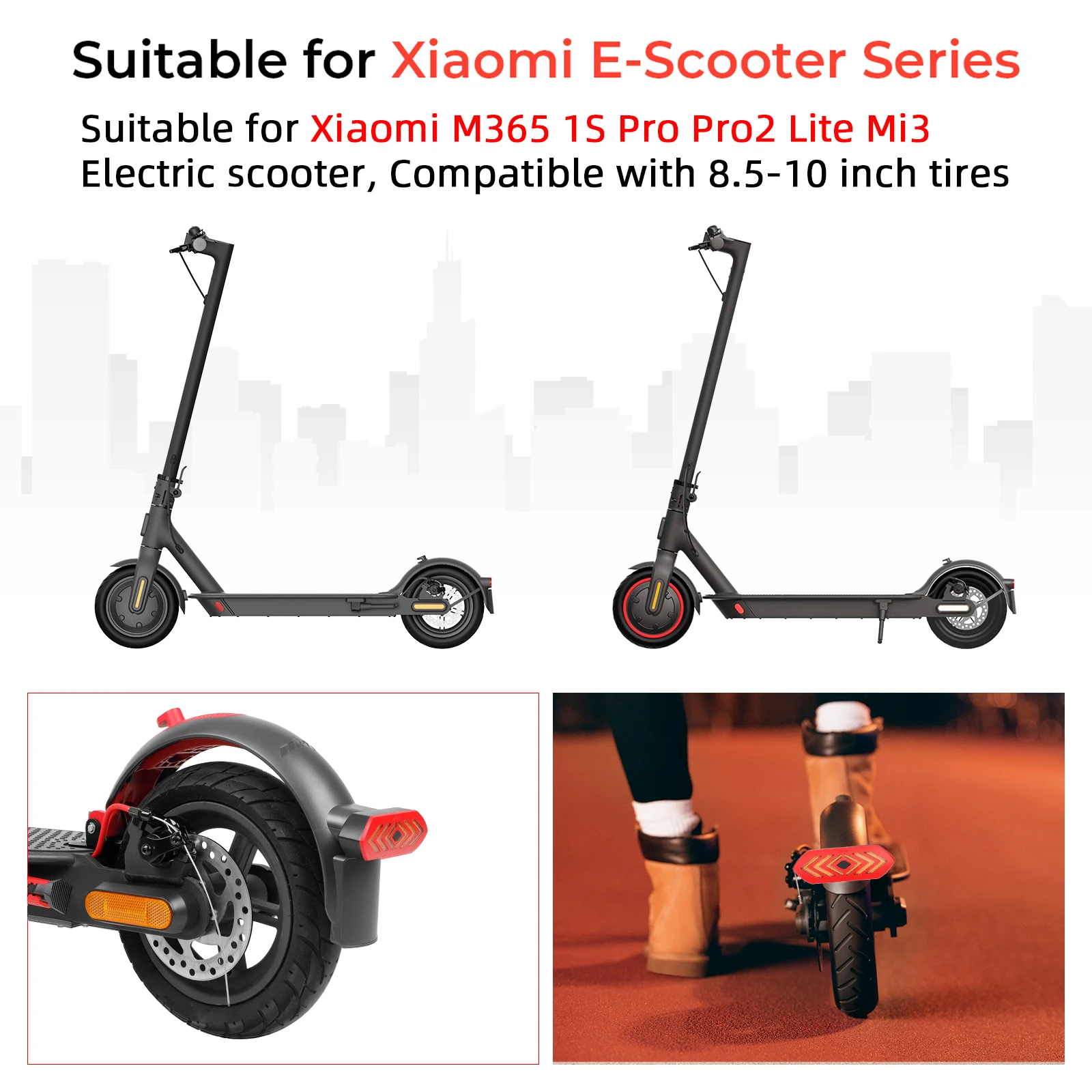 Kit de garde-boue arrière pour scooter Ulip, clignotant amélioré, protection contre les éclaboussures, accessoires pour Xiaomi M365 1S Pro 2 ata 3