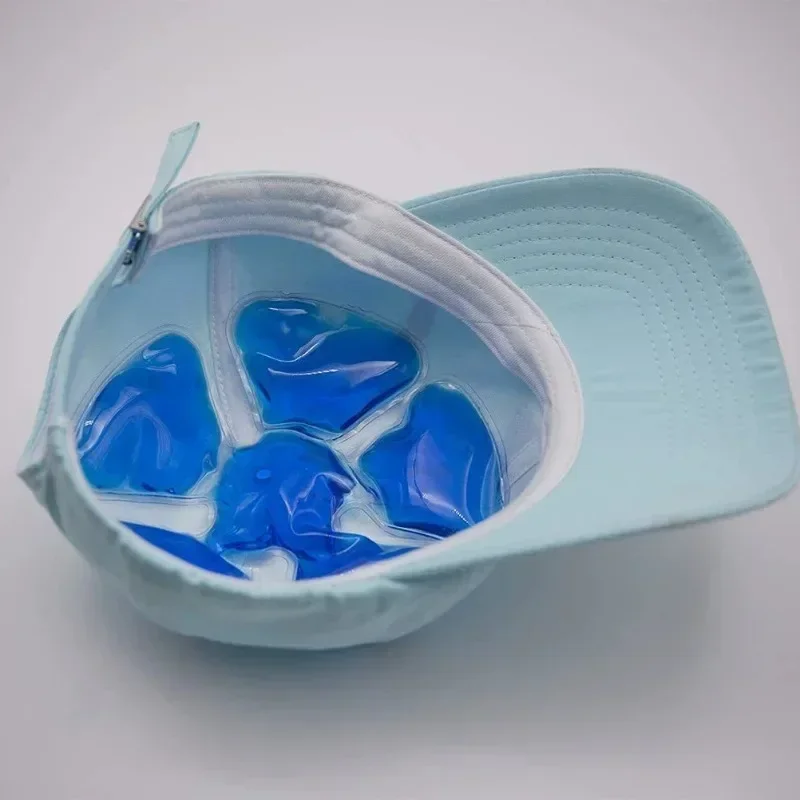 블루 PVC 젤 아이스 팩 - 헬멧 및 모자용 조절 가능한 냉각 패드 |   재사용 가능한 냉찜질 여행용 휴대용 야외 액세서리