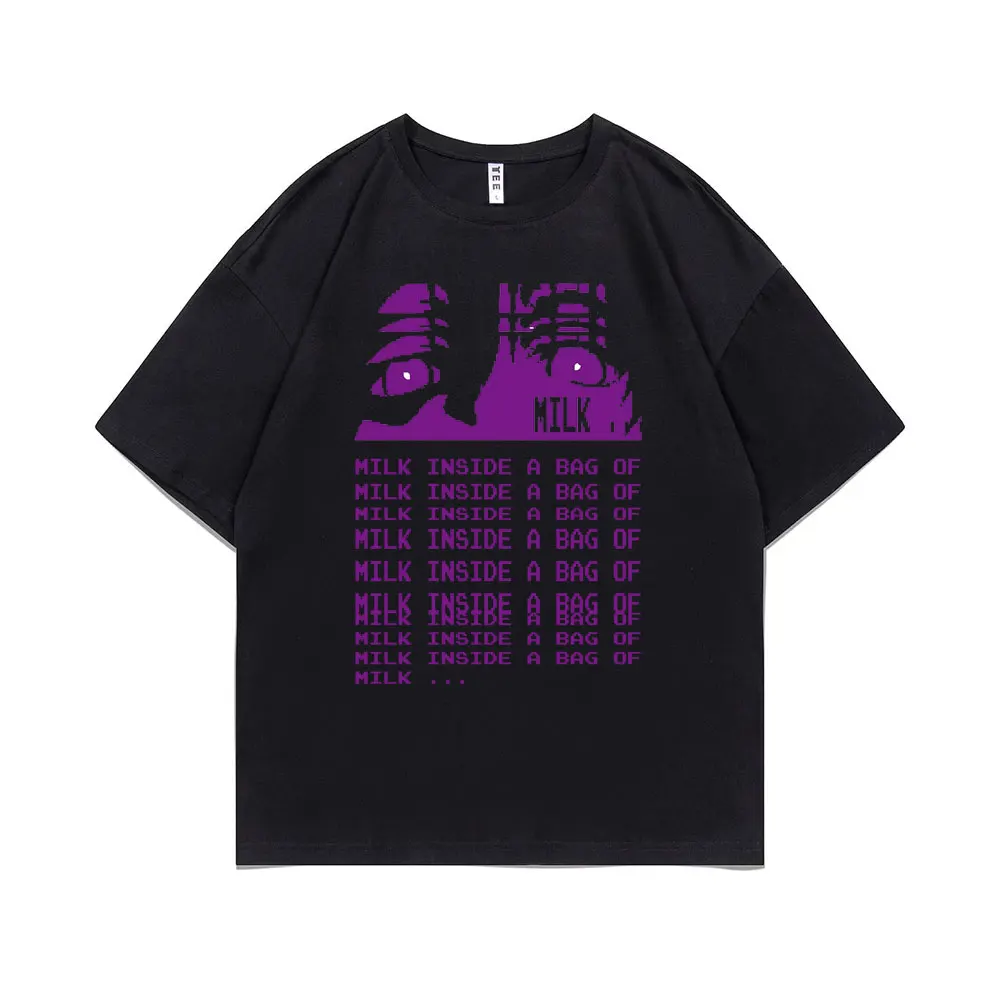 

Milk Inside A Bag of Milk T-shirt Anime Eyes Print Tshirt Men Women Cool Oversized Graphic Short Sleeve Unisex Fashion T Shirt