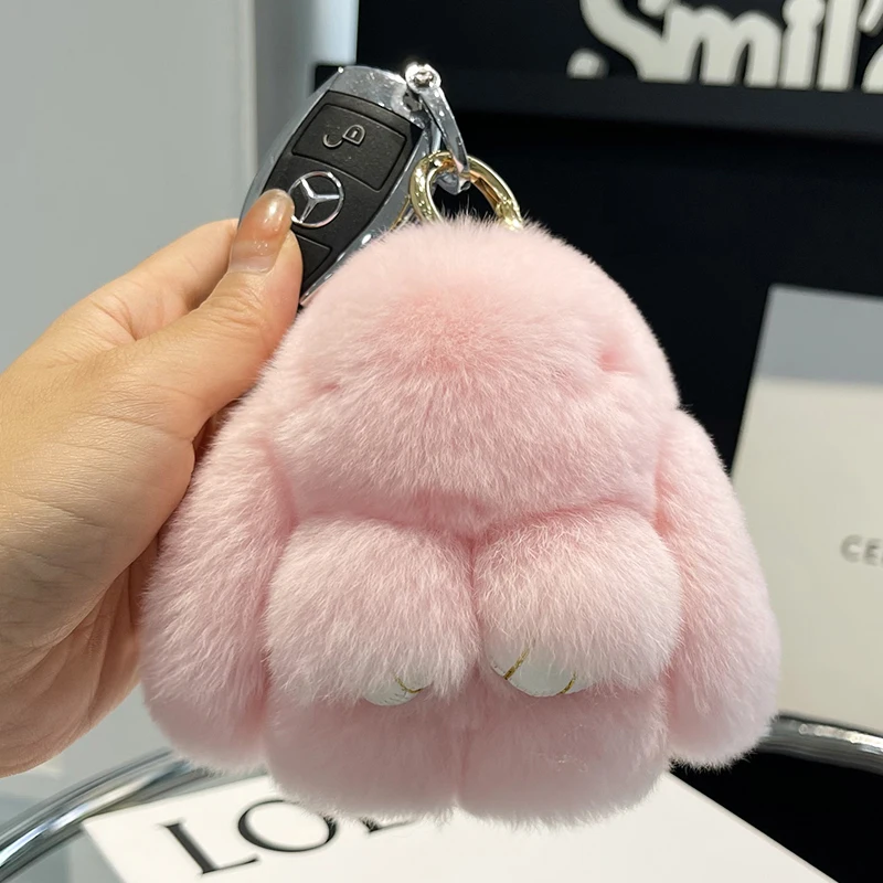 미니 귀여운 진짜 렉스 토끼 모피 토끼 키 체인 장난감 인형 열쇠 고리 토트 백 매력 10CM 모피 토끼 키 체인 자동차 펜던트