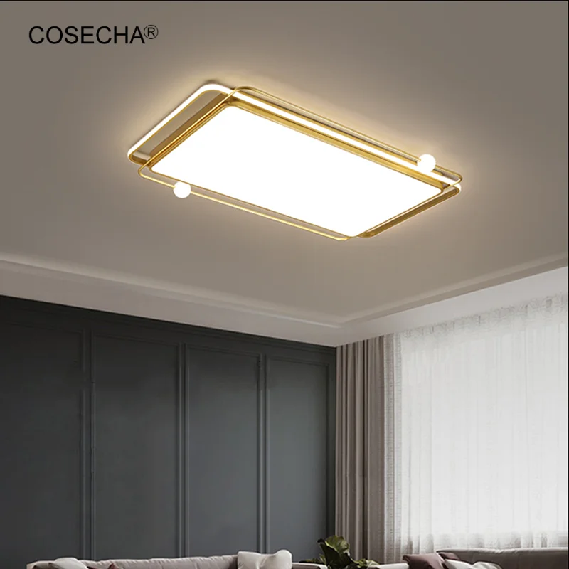 

Bedroom Square Gold Ceiling Light Led Dimmable Modern Ceiling Lamp Rectangle Living Room Remote Control Large Foyer Light 220V