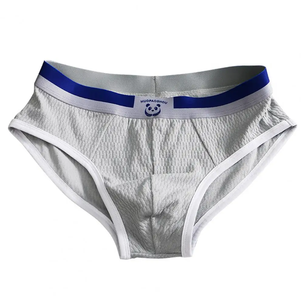 Men Casual Briefs Panda Pattern Elastic Wide Waistband Mid-rise Panties Breathable Stretchy Pleated Underwear