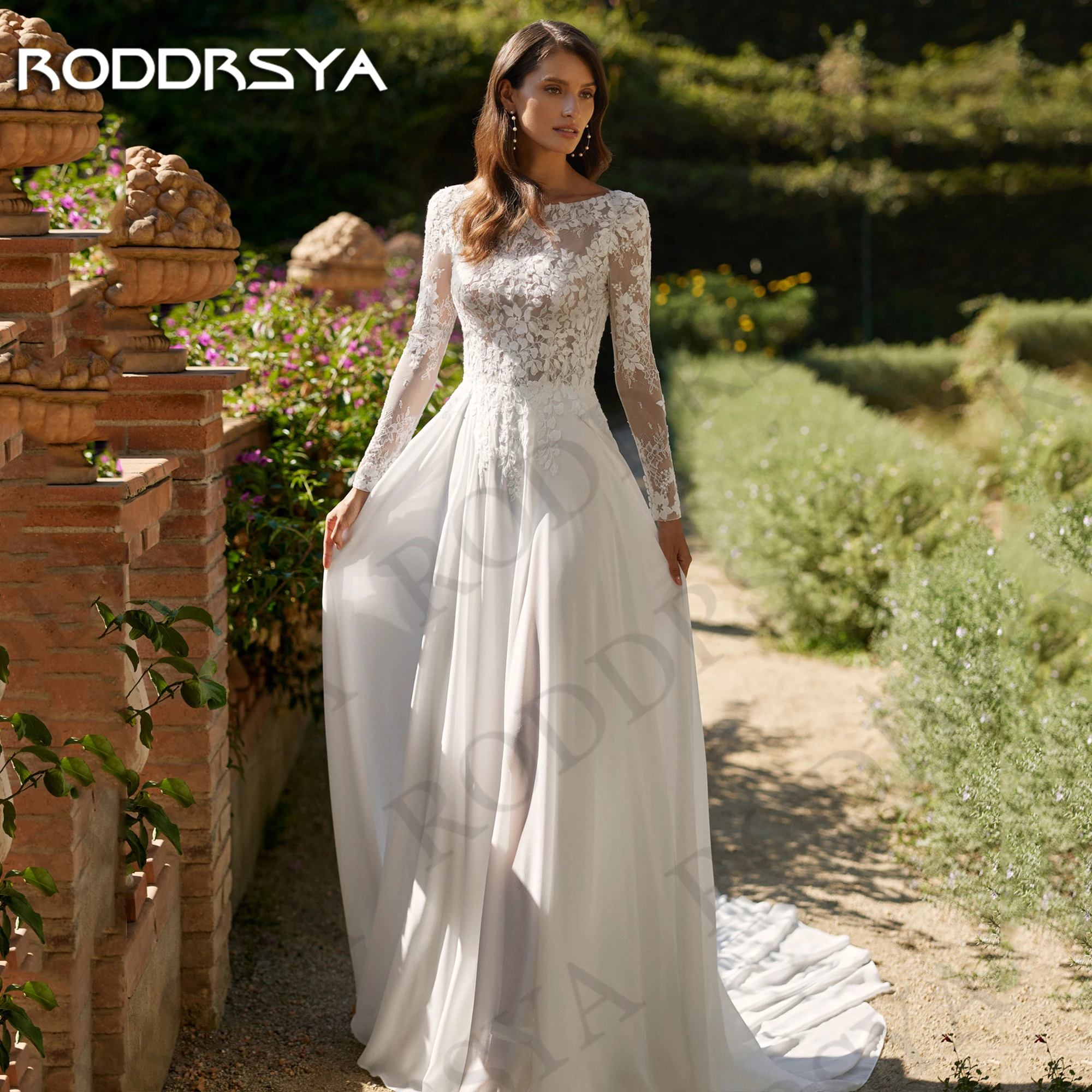 RODDRSYA Elegant Long Sleeve Wedding Dresses for Brides Lace A Line Bridal Gown Backless Woman vestido de noiva 2026 Customized 1