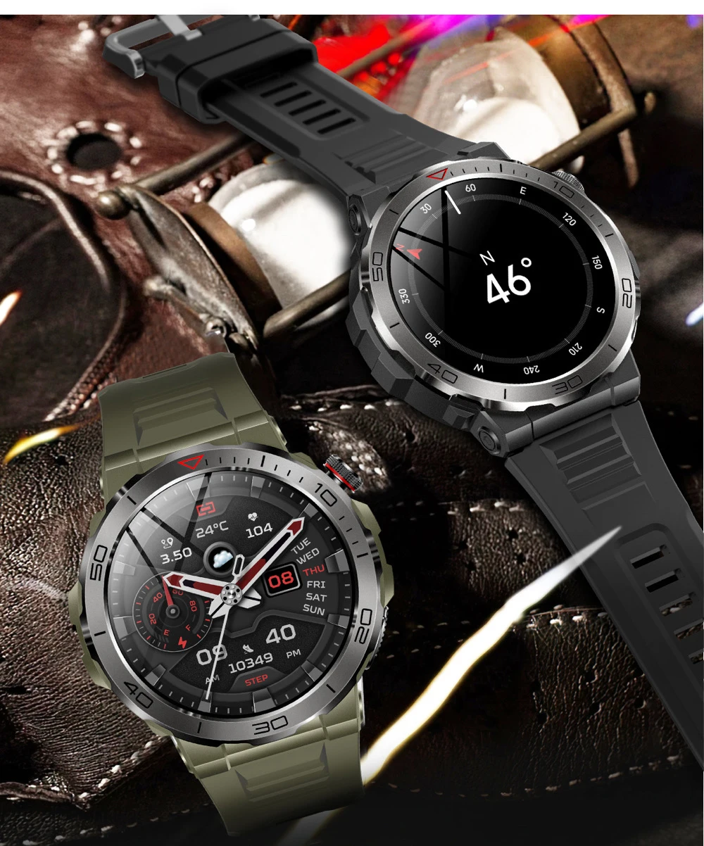 Reloj inteligente deportivo con GPS y pantalla AMOLED, pulsera con brújula, IP68, resistente al agua, Bluetooth, llamadas, monitorización de la salud, para hombre, para actividades al aire libre_voghion.com