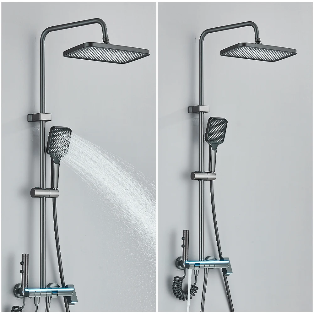 Ambient Lighting Piano Digital Bathroom Shower 12 Inch Rain Shower Head Bathroom Accessories Faucets Hot Cold Digital Shower Set 2
