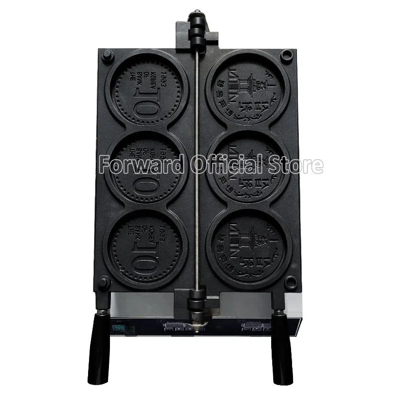Customized Logo OEM Computer Digital Cheese Coin Waffle Machine 10 Korea Golden Coin Waffle Cheese Cartoon Coin Waffle Maker
