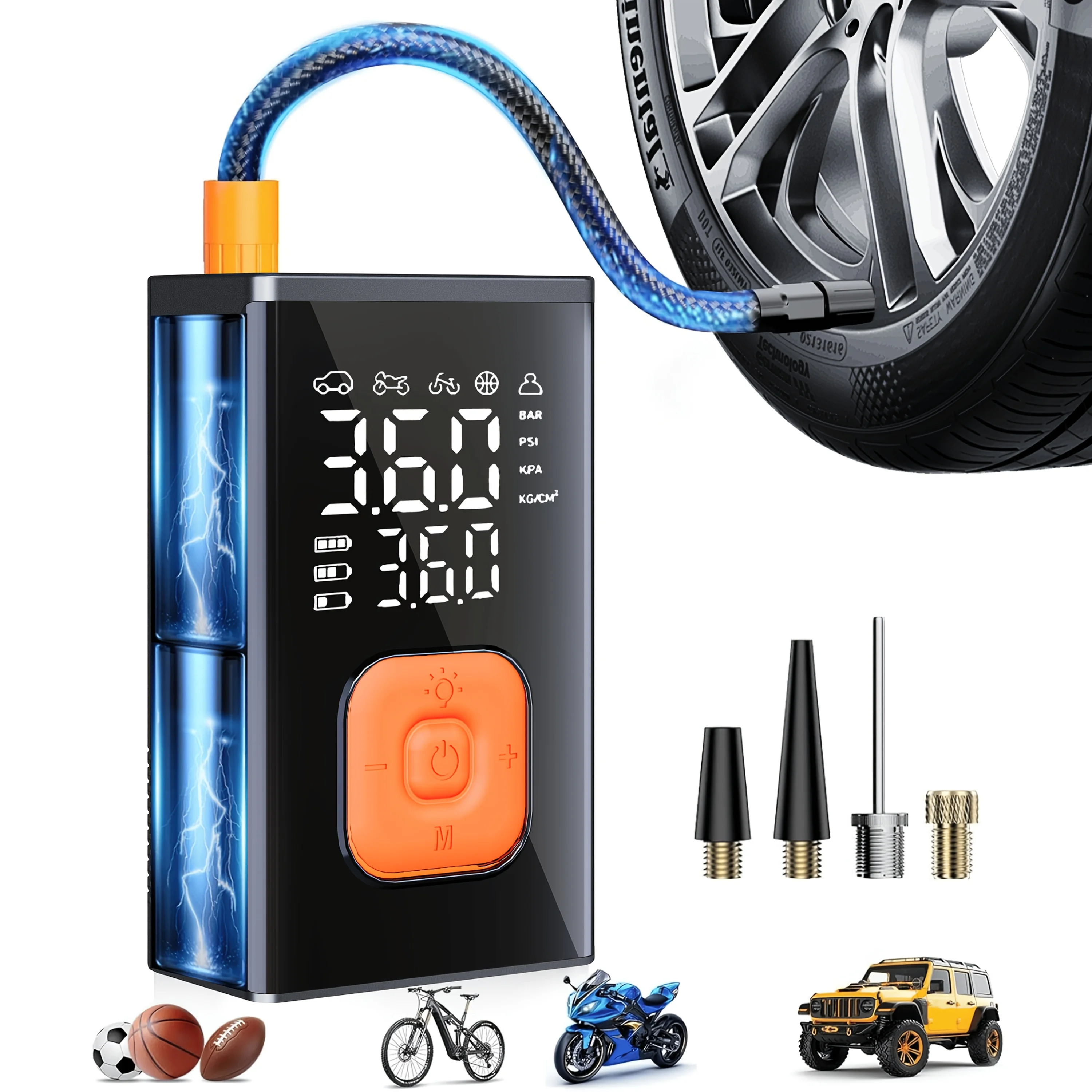 skWireless Portable Car Air Pump - 5 Times Fast Charging - 40LPM Large Flow - With Emergency Power Supply/Pressure Gauge LED Light - 150PSI Automatic Shutdown - Universal For Cars/Motorcycles/Bicycles/Ballsa