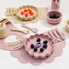 Color Kids Silicone Baby Feeding Set Cartoon Lion Shape Dishes Plate Sucker Spoon Fork Portable Bib Cup Placemat Baby Dinner Set 3