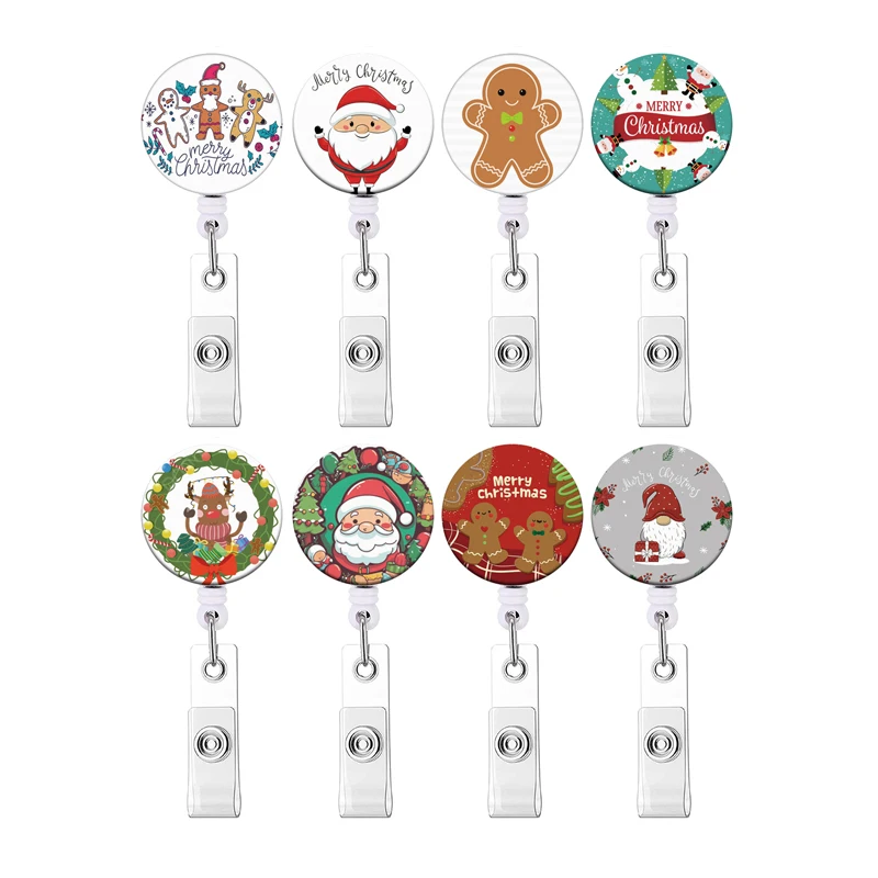 Weihnachts stil einziehbare Abzeichen halter Rollen clip Santa Claus Ausstellungs karten halter Frau Kinder Schneemann ID-Karten ketten clips – Detail 3