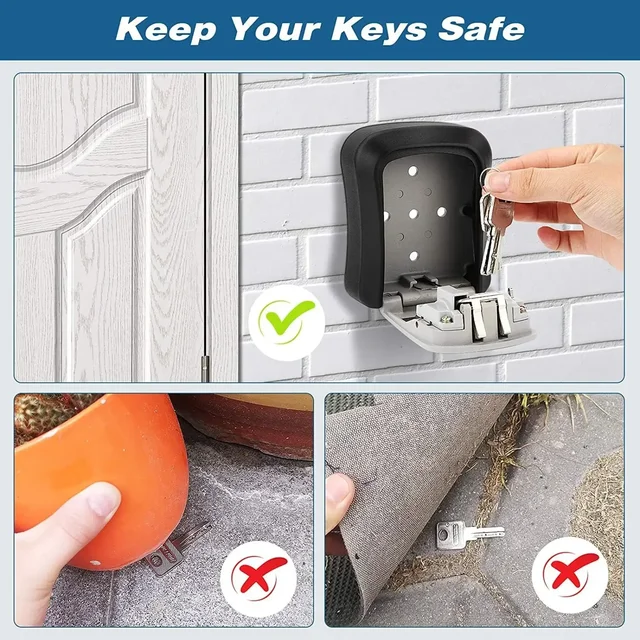 Home Key Lock Box Wall-mounted 4-digit Password Security Lock Key Storage Waterproof Storage Box for Home Office Key Storage 4