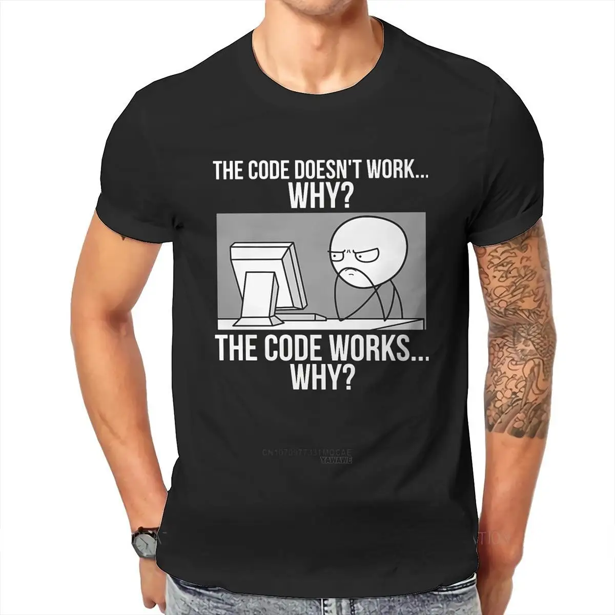 

Креативный Забавный программатор код работает почему печать мема Футболка Camiseta Hombre Linux операционная система модная уличная одежда для подарка