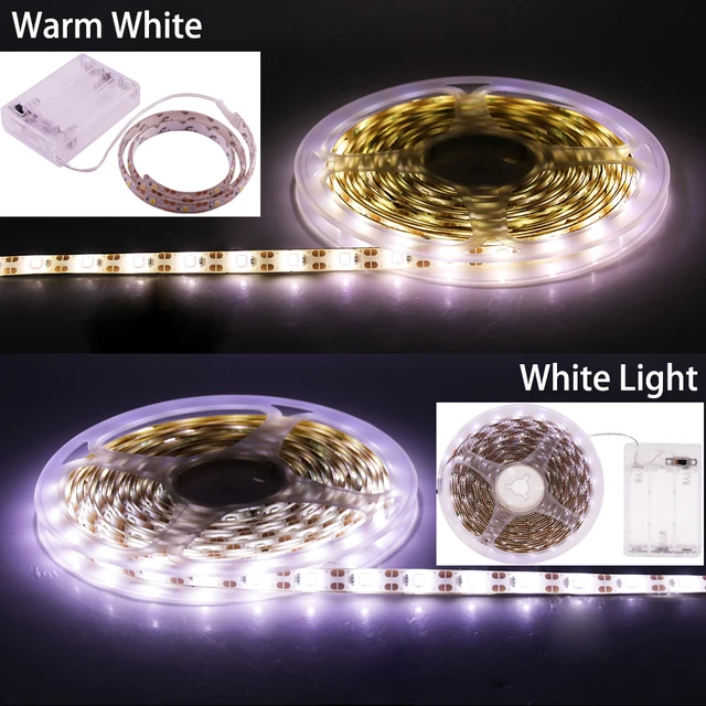 Tira de luces Led que funciona con 3 pilas AA, flexible, blanca cálida,  SMD2835 50cm, 1M, 2M, 3M, 4M, 5M, - AliExpress