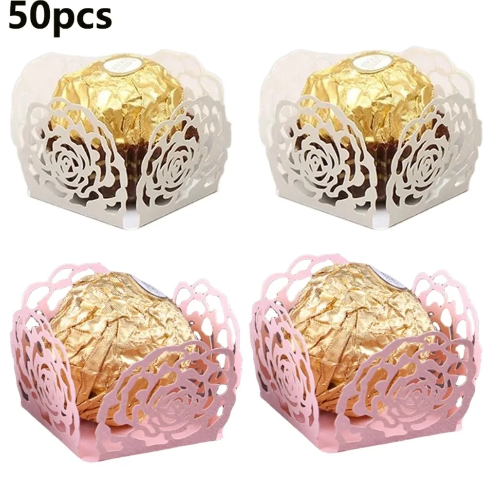 New 50pcs Chocolate Packing Chocolate Tray Paper Dessert Decor Rose Lace Candy Cups Hollow-Out Truffle Wrappers Party Cake Decorating Tools Cake Baking Tools Cake Making Tools
