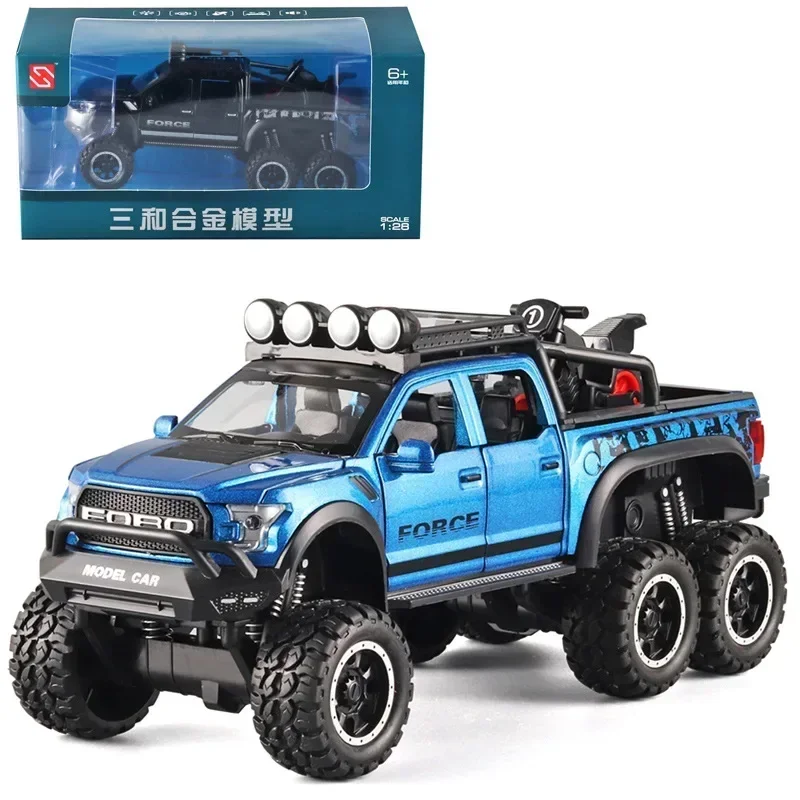 

1:28 пикап-автомобиль Ford Raptor F150 с высокой степенью имитации, металлическая модель автомобиля из сплава, большой грузовик со звуком и искусственными игрушками в подарок