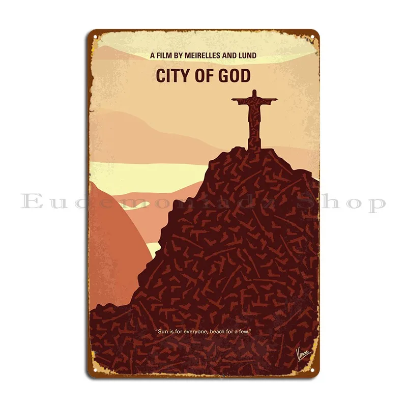 No716 My City Of God Minimal Movie Poster Cidade De De. .. Targa In Metallo Pub Design Targa Da Parete Garage Crea Poster In Latta