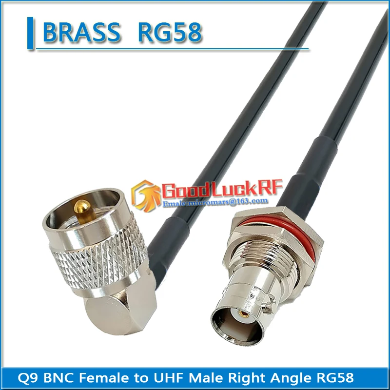 

PL259 SO239 UHF Male Right Angle 90 Degree to Q9 BNC Female Washer Nut Connector Pigtail Jumper RG-58 RG58 3D-FB Extend cable