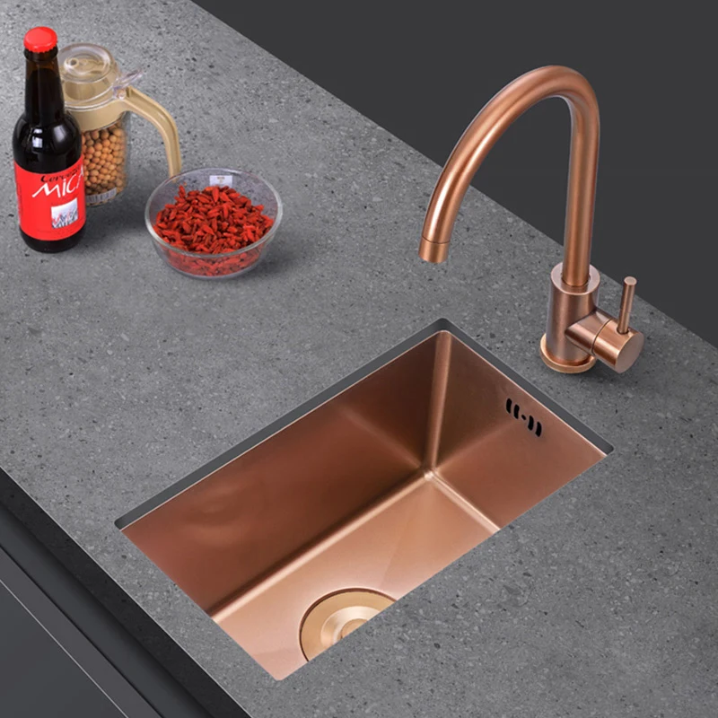 Rose Gold Kitchen Sink Nanometer Technology 4mm thickness 304 Stainless Steel Manual Sink Single Bar Counter Kitchen