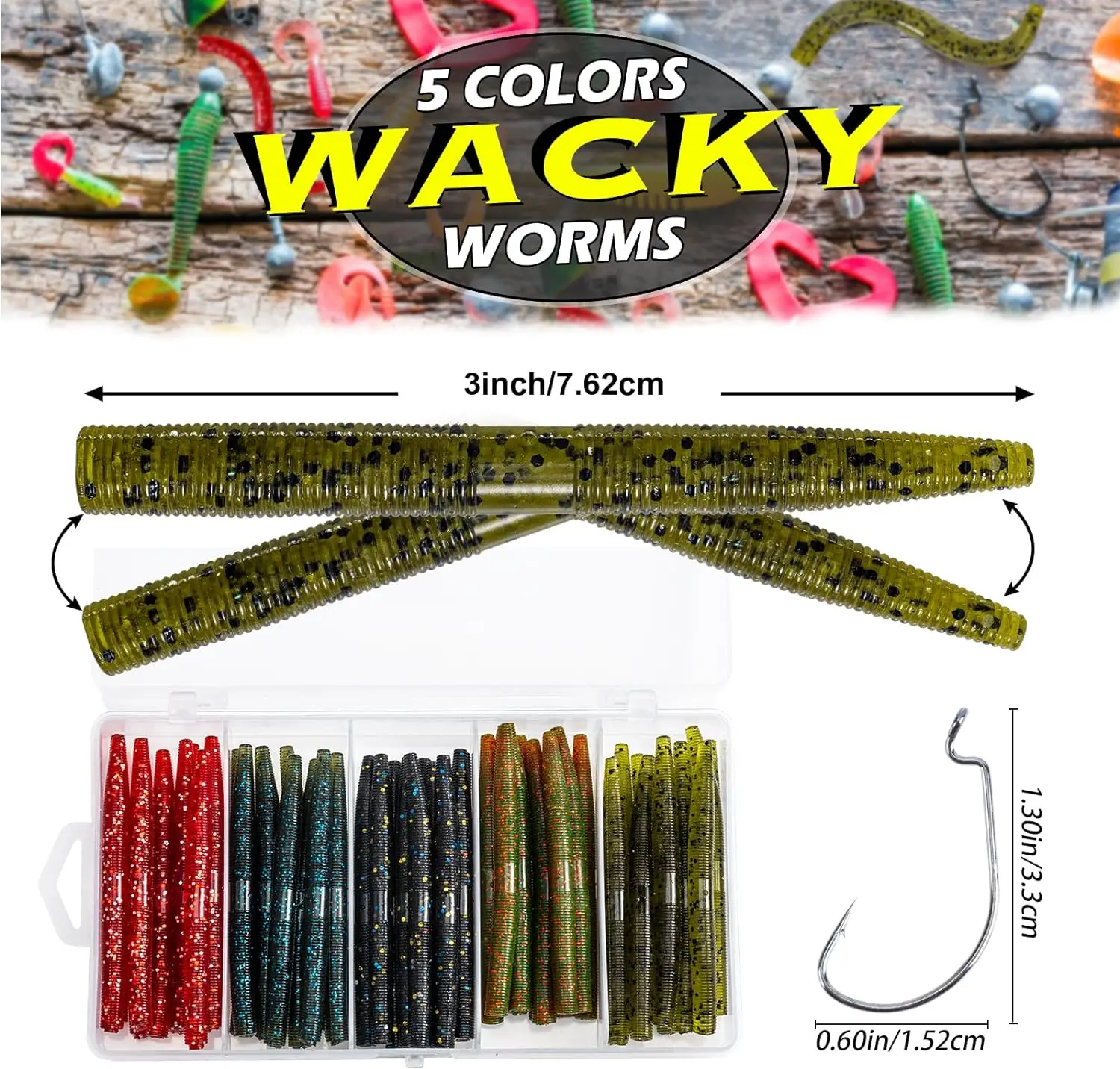 Goture 50Pcs Wacky Worm Lure+10pcs Fishing Hook Kit Bass Fishing Wacky Rig  Kit ,4in 5in Soft Plastics Lures - AliExpress