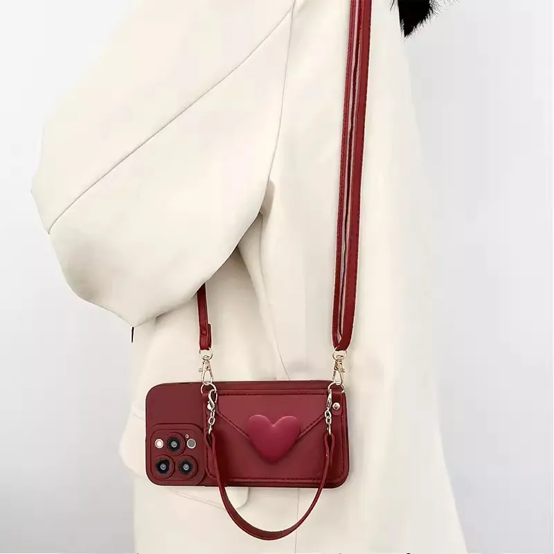 Elegant Leather Crossbody Lanyard Hand Strap Card Case Cover