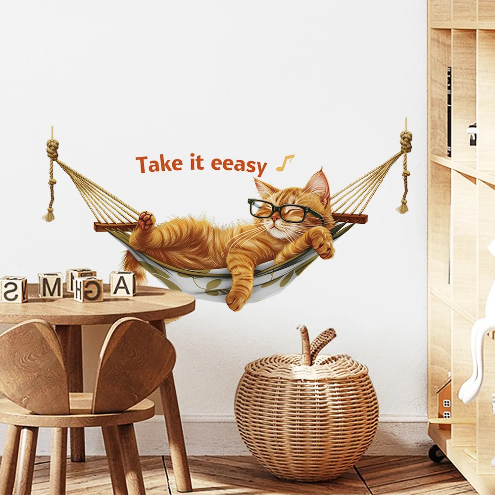 Cute Cat Vinyl Child Wall Stickers for Baby Room Decoration Wall Decor Bedroom Accessories Adhesive Wallpaper Anime Room Decor wall stickers vinyl decal stickers children room decoration