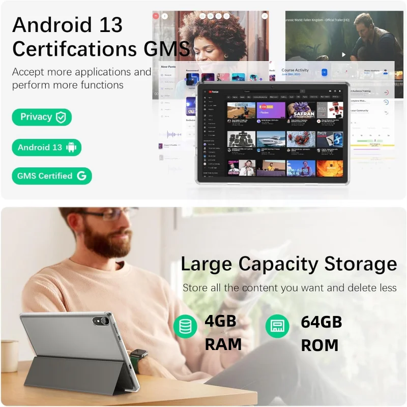 New 10.1 INCH Android 13 Tablet RK3562 Quad-Core 4GB RAM 64GB ROM 1280 x 800 IPS Dual Camera Type-C 6000mAh 3