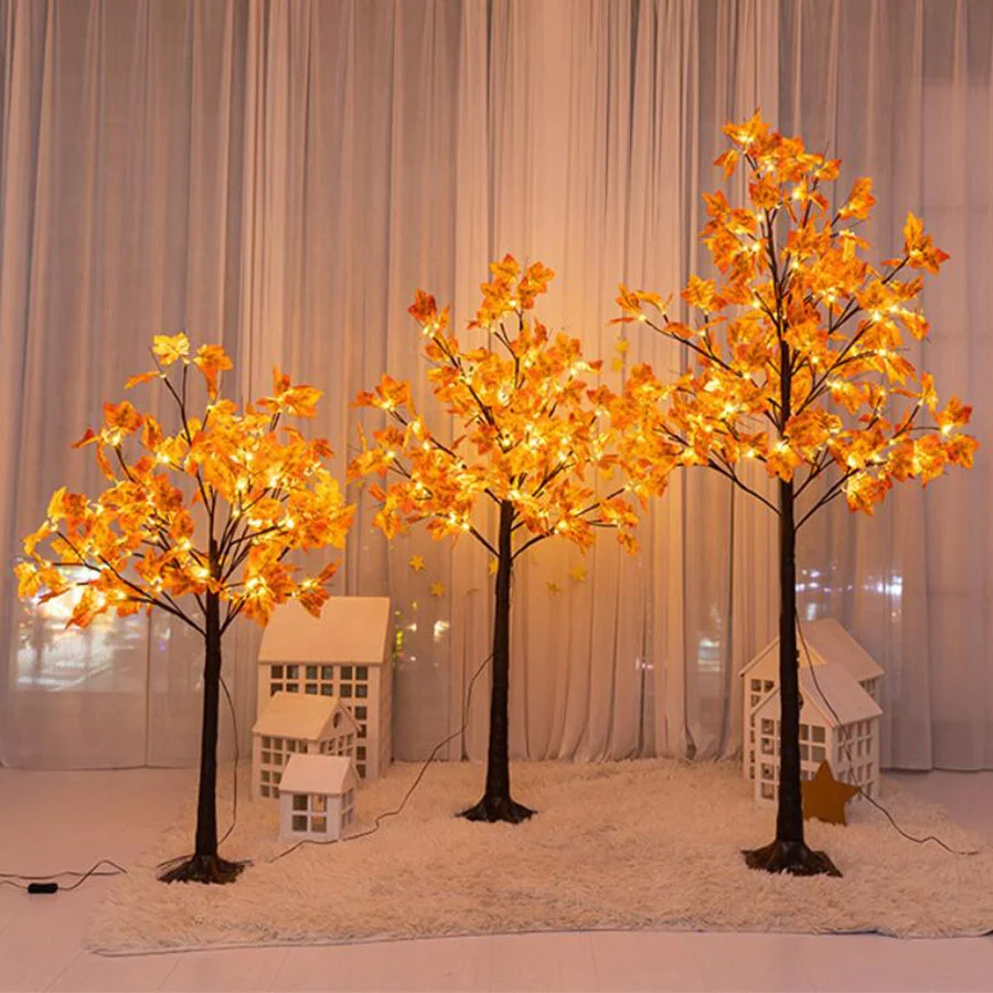 Árbol de arce artificial iluminado con luces LED de 1,8 m para decoración de otoño, árbol de arce con luz alimentada por USB para exteriores, cosecha de otoño