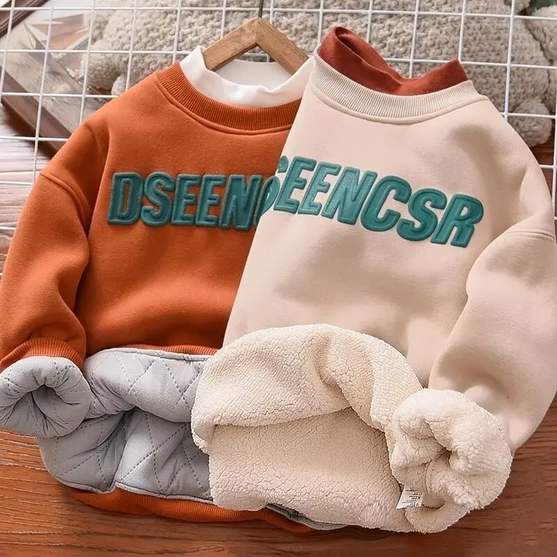 

Fashion Boys Winter Cotton Warm Hoodies Casual letter plus velvet Sweatshirts 1-8 Years Kids Outfits Tops Children Clothes