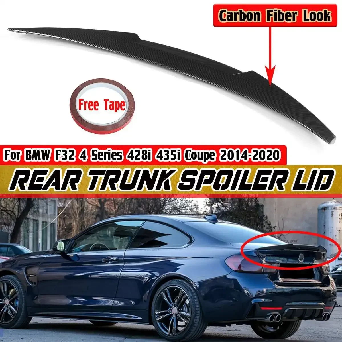 F32 Car Rear Wing M4 Style Car Rear Trunk Boot Lip Spoiler Wing Abs Per Bmw F32 4 Series 428I 435I Coupe 2014-2020 Nero/Carbonio