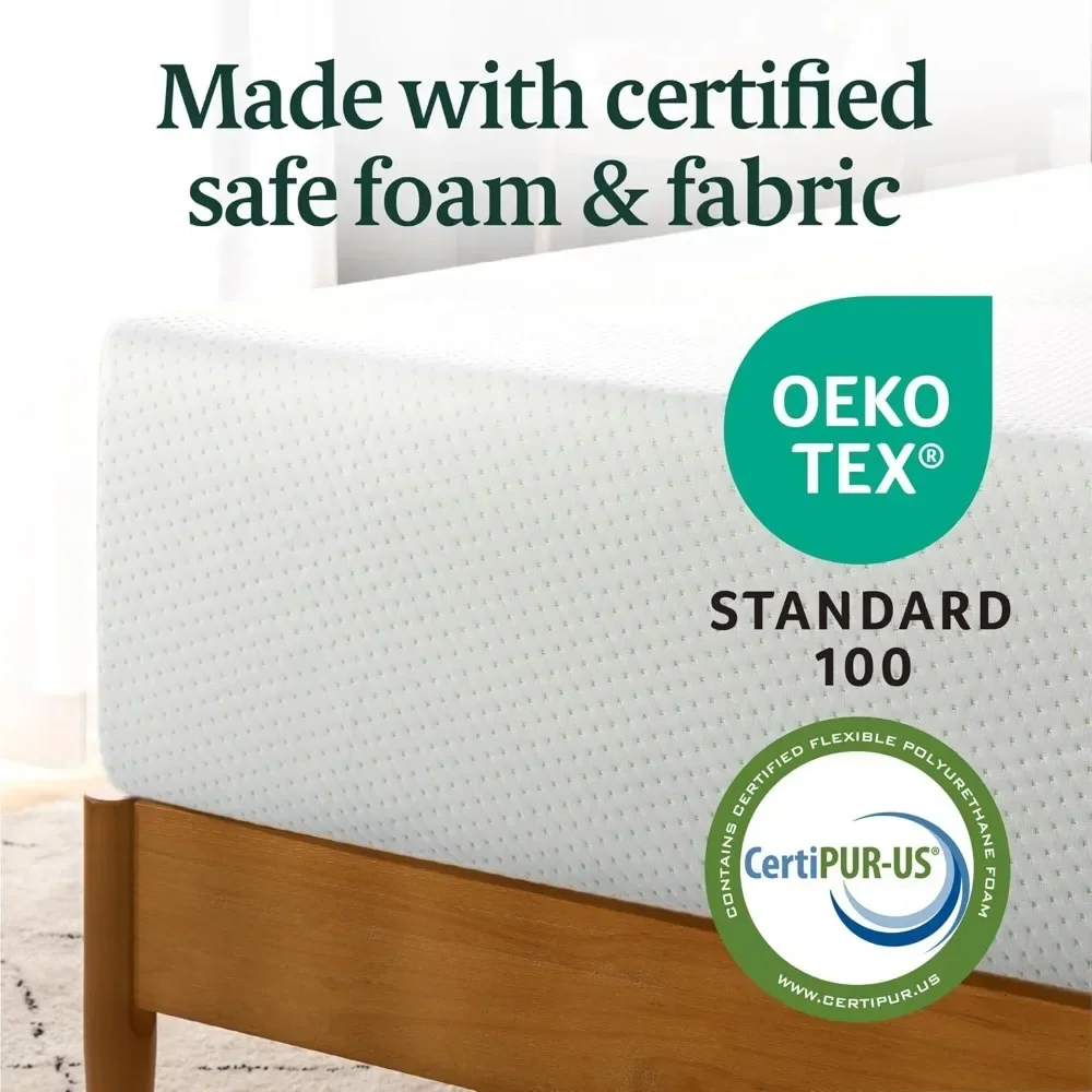 ZINUS Mattress 12 Inch Green Tea Memory Foam King Fiberglass free Medium Firm Feel Zoned Pressure Relief
