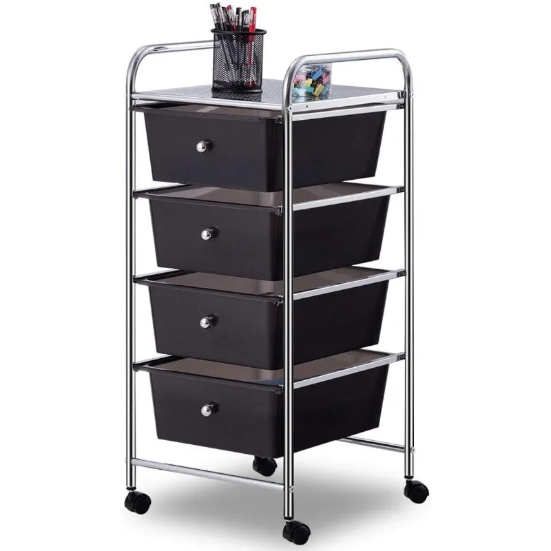 

4 Drawers Cart Storage Bin Organizer Rolling Storage Cart Metal Frame Plastic Drawers Flexible Wheels Home Office Scrapbook