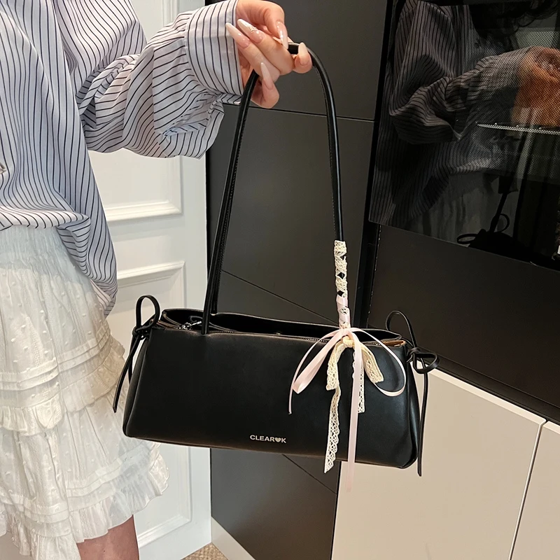 LEFTSIDE Ribbon Design PU Leather Square Shoulder Bags for