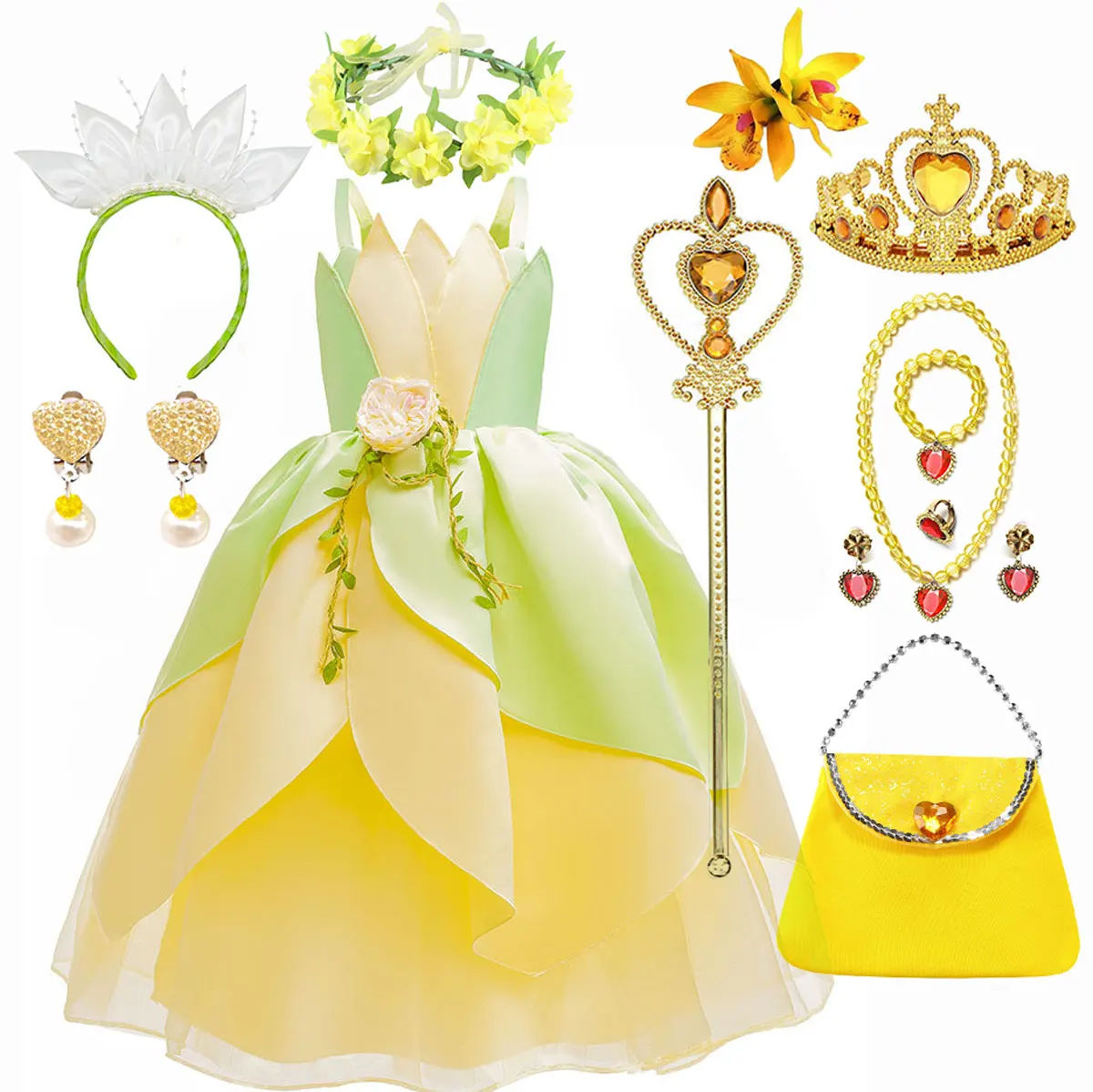 Disney Halloween Fairy Tiana Princess and the Frog Role Play Dress